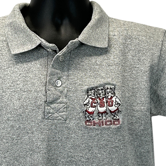 Vintage 90s Chico State Wildcats Polo Shirt Mens M Medium California NCAA Gray - Picture 1 of 7